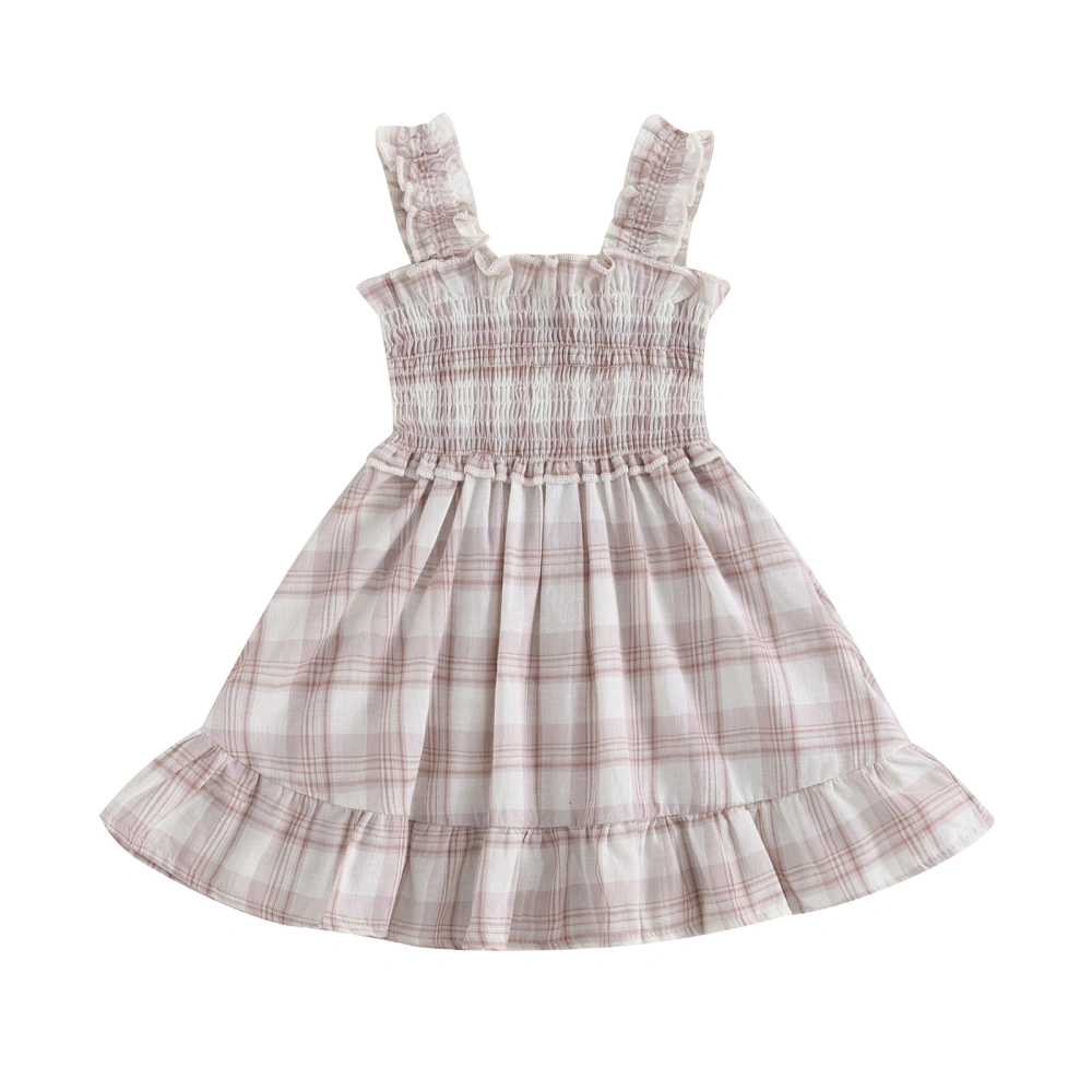 Baby Girl Summer Dress Sleeveless Square Neck Plaid Print A-Line Dress