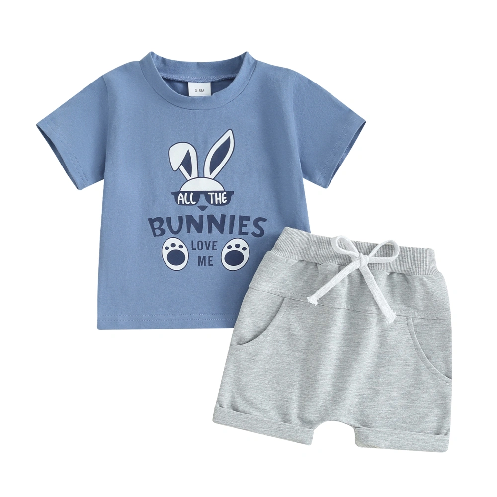 Short Sleeve Rabbit Tops + Elastic Waist Shorts Baby Boy Easter Set 