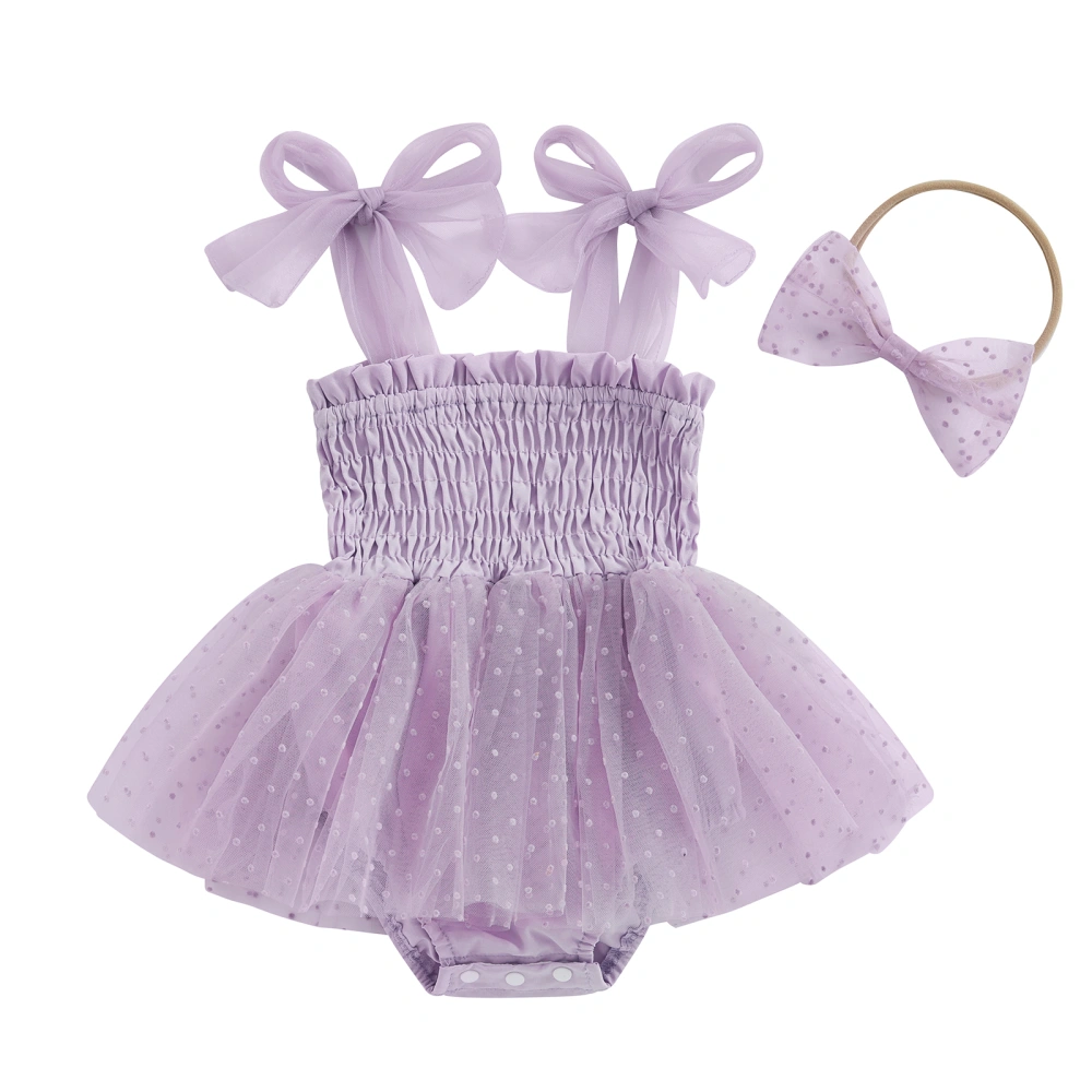 Baby Girl 2Pcs Summer Outfits Tie Strap Romper Dress with Headband