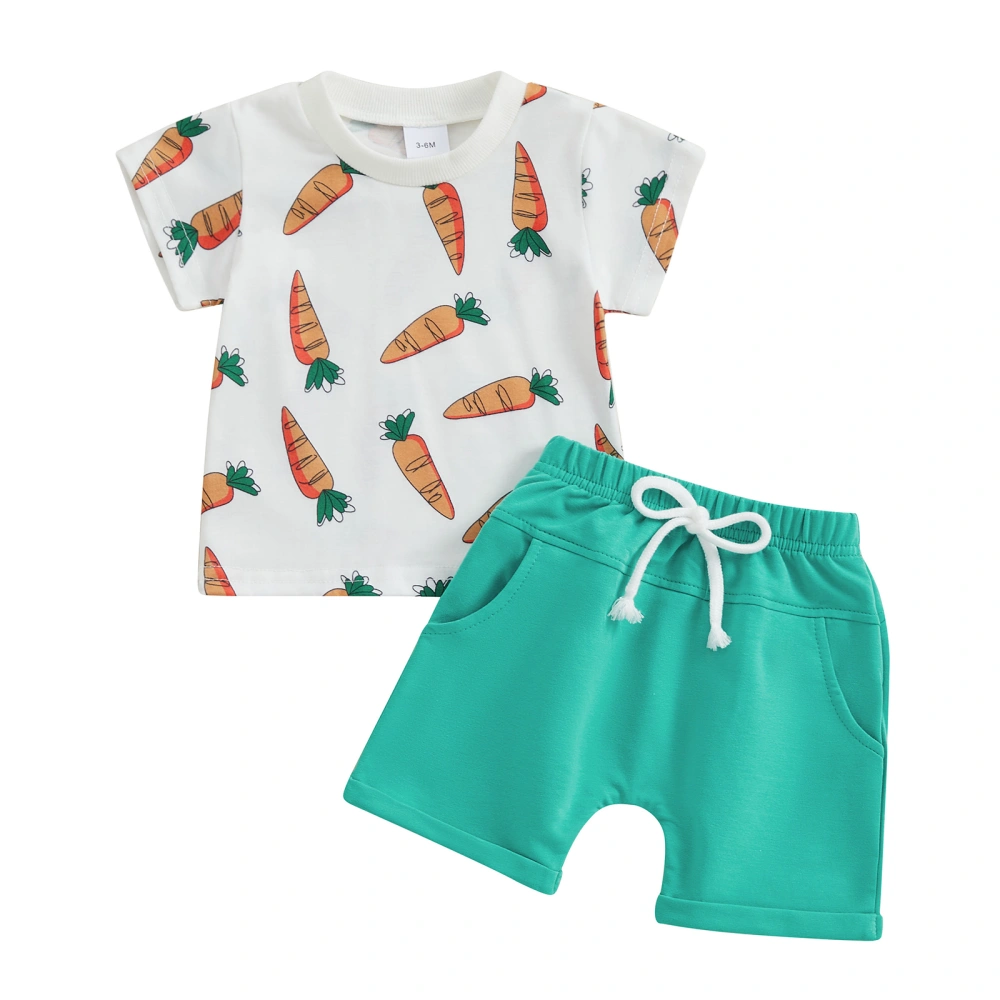 Baby Short Sleeve Carrot Print Tops and Solid Color Shorts Sets