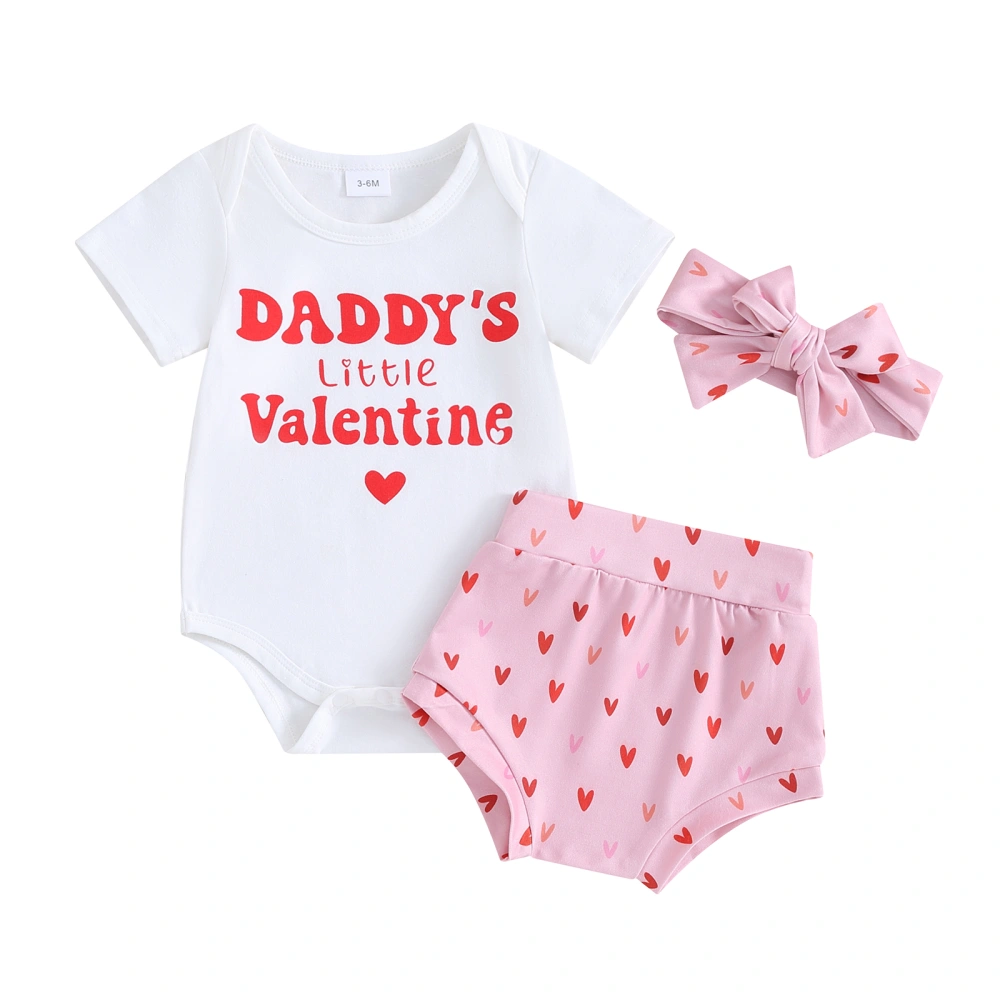 Girl Valentine's Day 3Pcs Outfit Short Sleeve Romper Shorts Headband