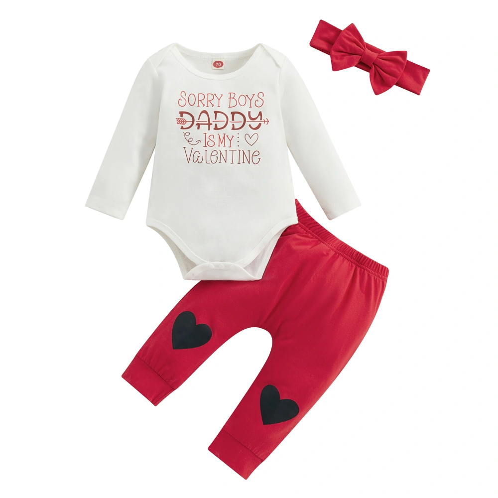 Baby Girls Valentine’s Day Outfits Romper + Heart Pants + Headband