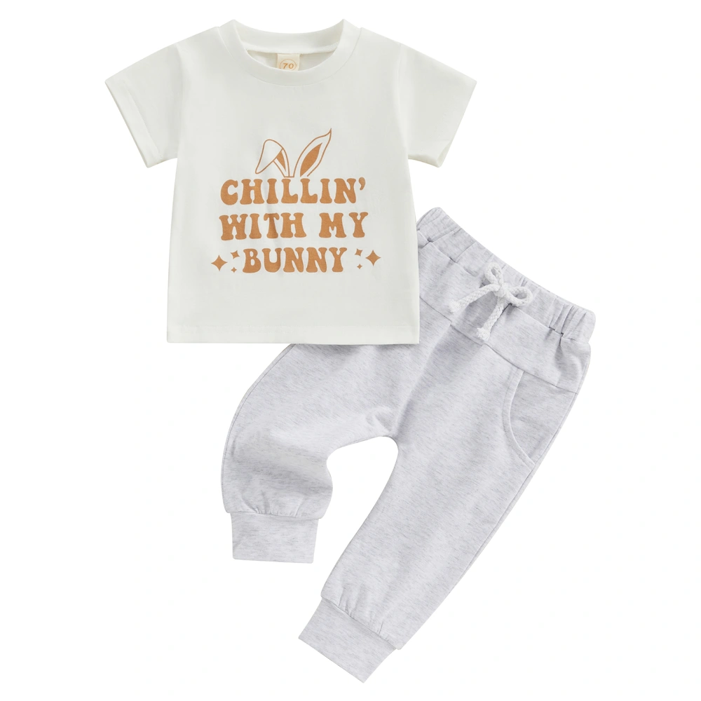 Baby Boys Easter Pants Set, Short Sleeve Letters Print T-shirt Pants