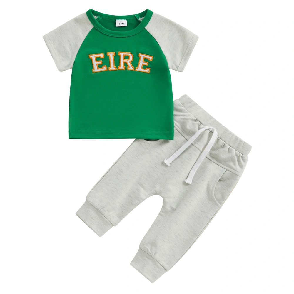 Boys Short Sleeve Letter Embroidery Tops and Solid Color Pants Sets