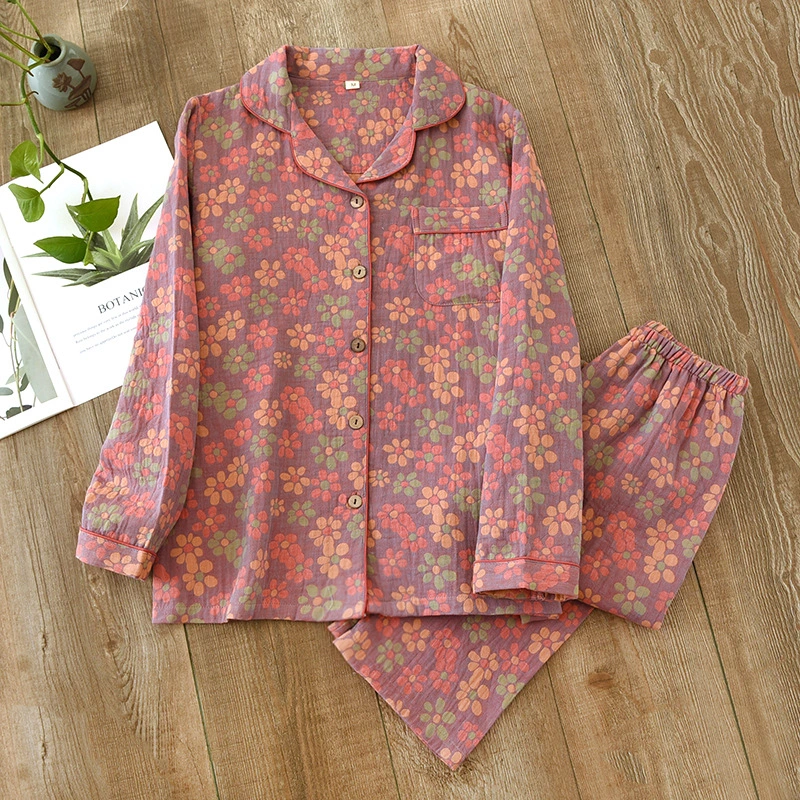 Women's Pajamas Long-sleeved Cotton Double-layer Gauze Middle-aged And Elderly Wear Suit