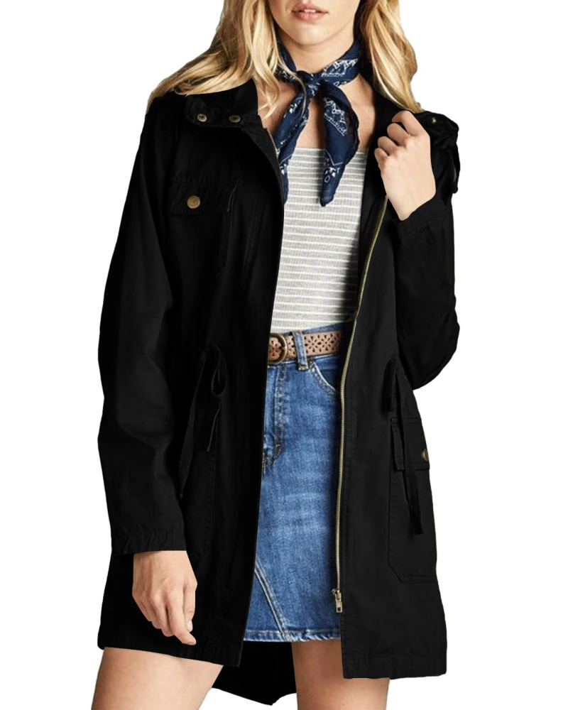 Stylish Waist Drawstring Zip Cardigan Trench Coat