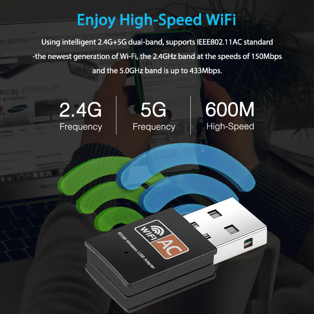 600m Dual-band Wireless Network Card Desktop Computer WiFi Receiver And Transmitter