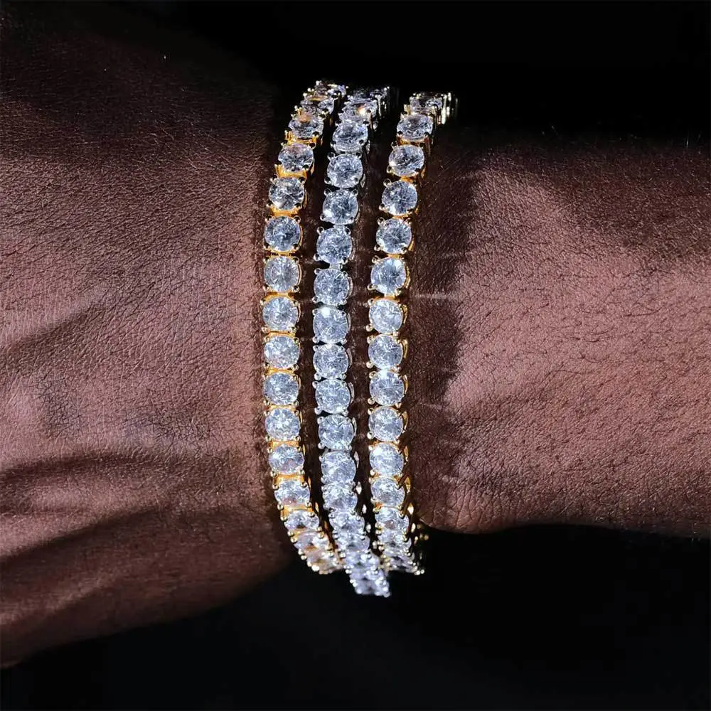 Single Row Diamond Tennis Chain Zircon Hip Hop Men's Bracelet Accessories