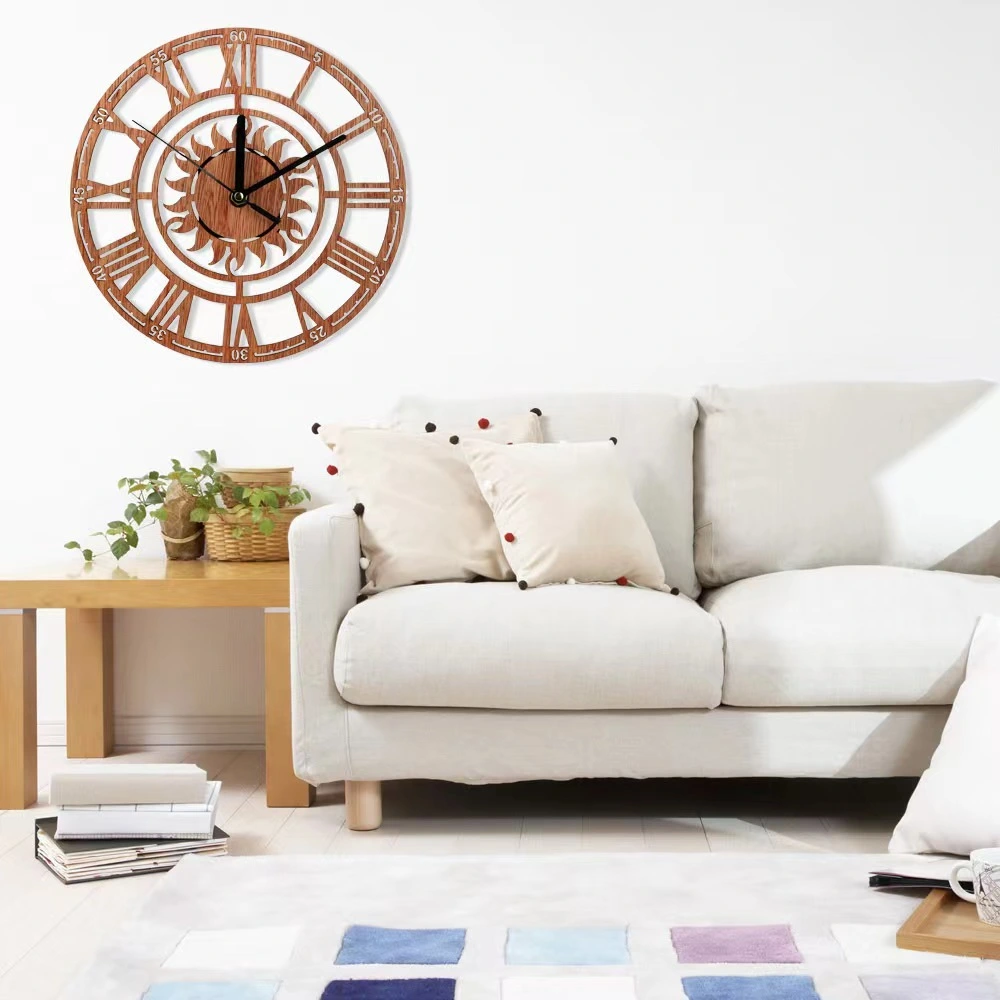 Round Sun Roman Digital Creative Wooden Tree Wall Clock