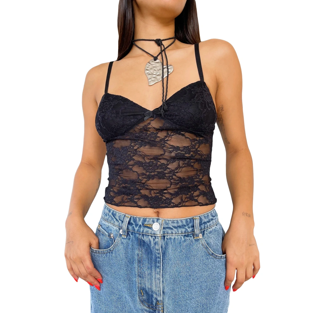 Women Crop Lace Camisole Summer Sheer Spaghetti Strap Tank Tops 