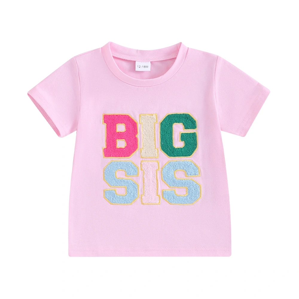 Toddler Girls T-Shirts Letter Embroidery Crew Neck Short Sleeve Shirts