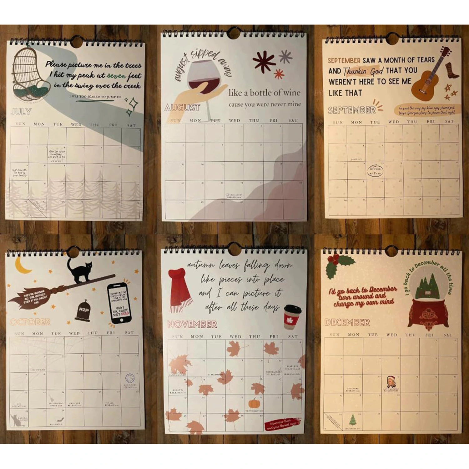 2024 Lyrics Calendar Cartoon Print Wall Hanging Calendar Gift 
