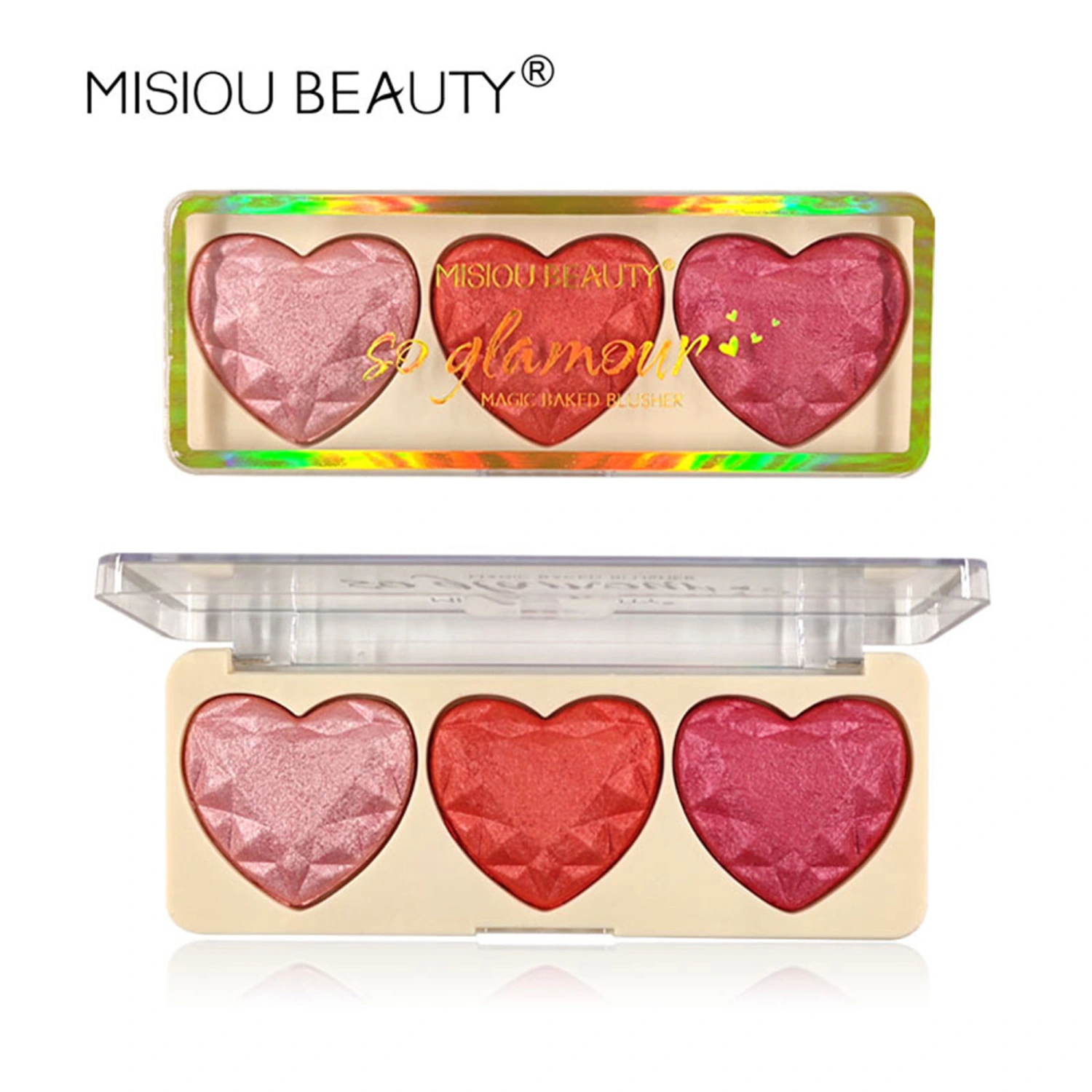 3 Colors Blush Palette, Shiny Makeup Contour Highlighter Eyeshadow