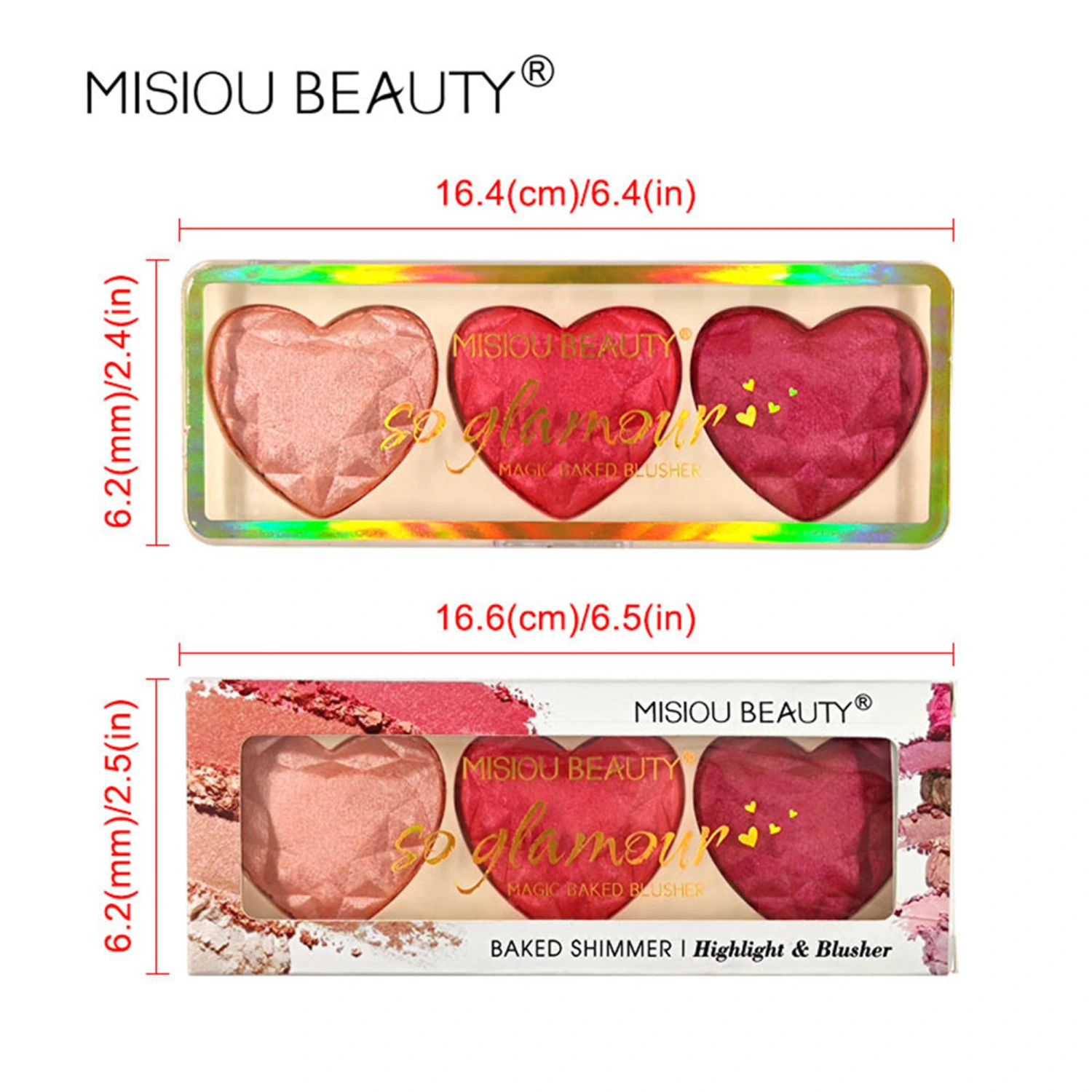 3 Colors Blush Palette, Shiny Makeup Contour Highlighter Eyeshadow