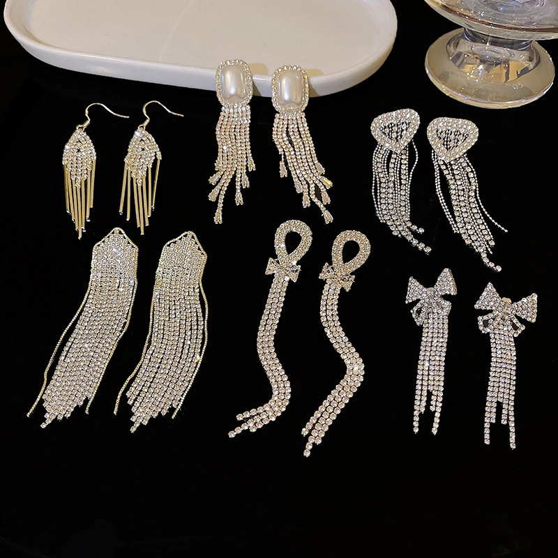 Silver Needle Exquisite Full Diamond Long Fringe Earrings Women