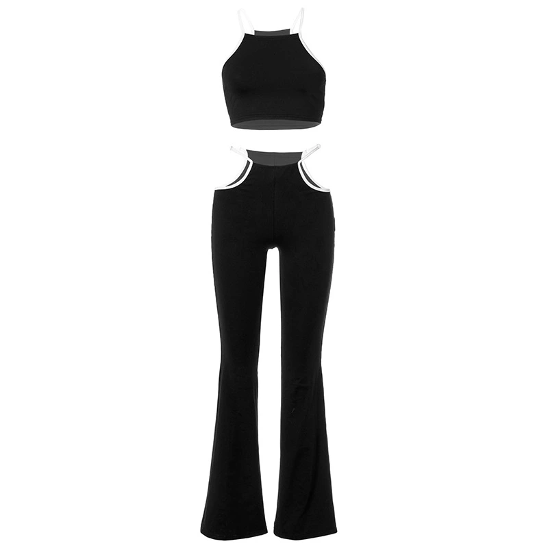 Women's Spaghetti Straps Midriff-baring Vest Wide Leg Pants Suit