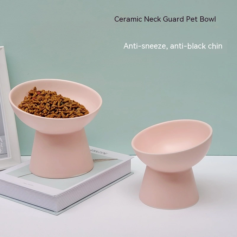 Ceramic Cat Food Bowl With High Foot And Oblique Opening For Cervical Protection