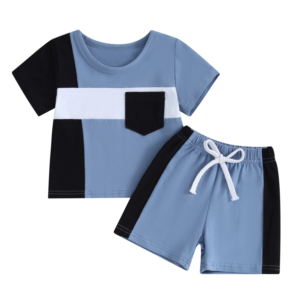 Toddler Boys Summer Outfits Contrast Color T-Shirts Tops and Shorts