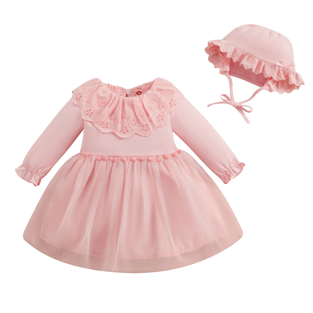 Toddler Girls Dress Lace Doll Collar Layered Tulle Hem Dress with Hat