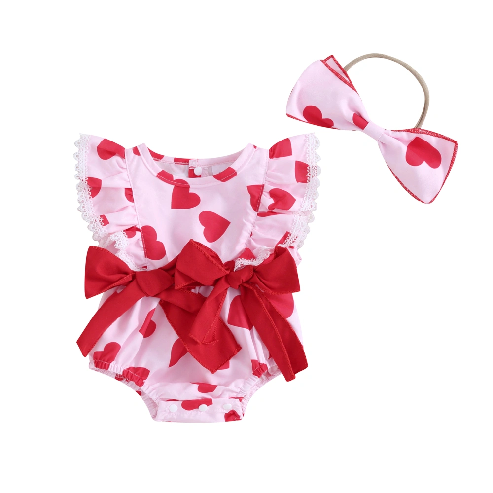 Baby Girls Rompers Valentine's Day Clothes Bodysuits with Headband