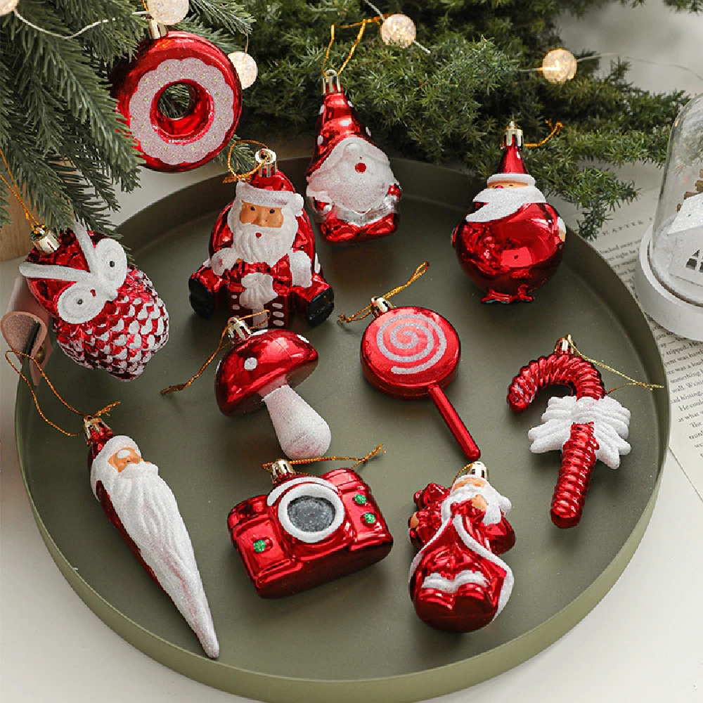 Christmas Decoration Plastic Hand-painted Electroplating Pendant Red Scene Layout