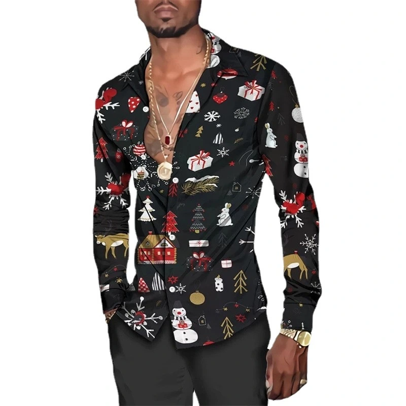 Men's Fashion Loose 3D Printed Long-sleeved Shirt
