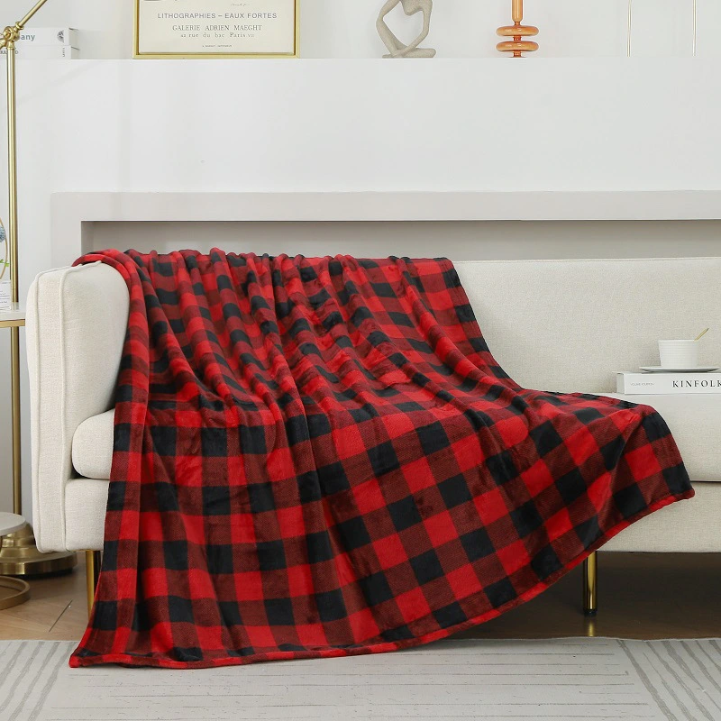 Flannel Double-sided Classic Red And Black Plaid Casual Blanket