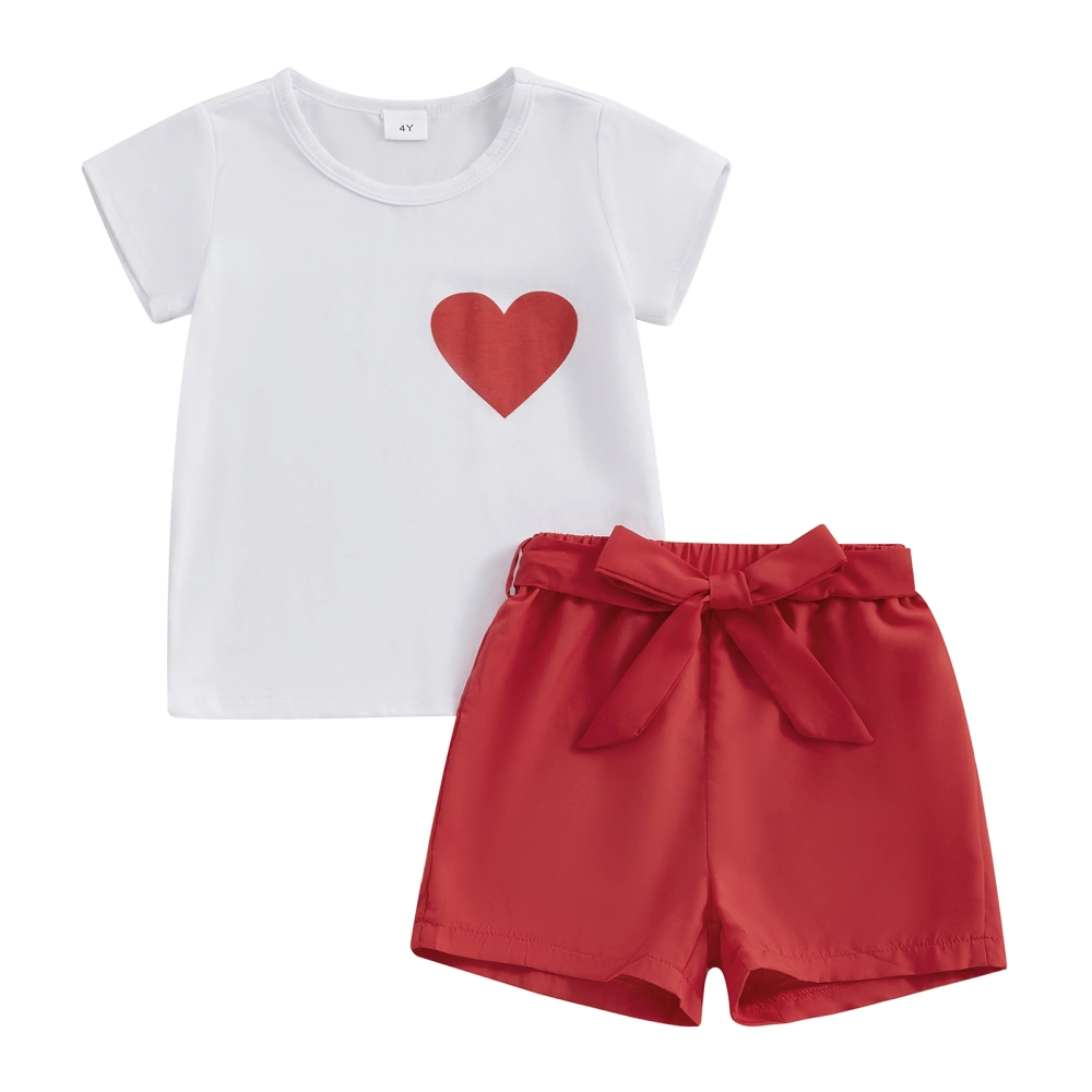 Baby Girl 2Pcs Summer Outfits Short Sleeve Heart Print Tops + Shorts 