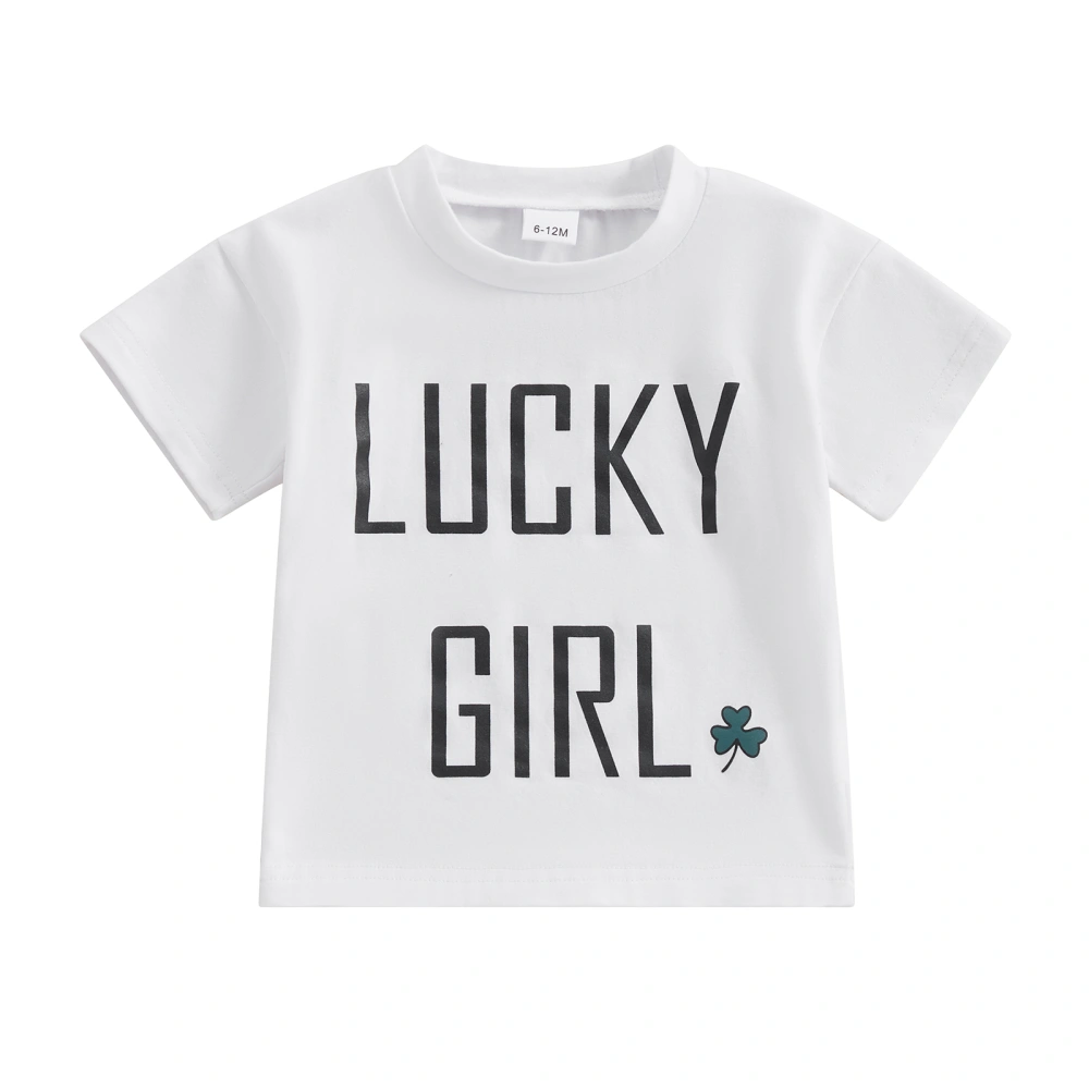 Kids T-shirt Short Sleeve Crew Neck Letters Shamrock Print Summer Tops