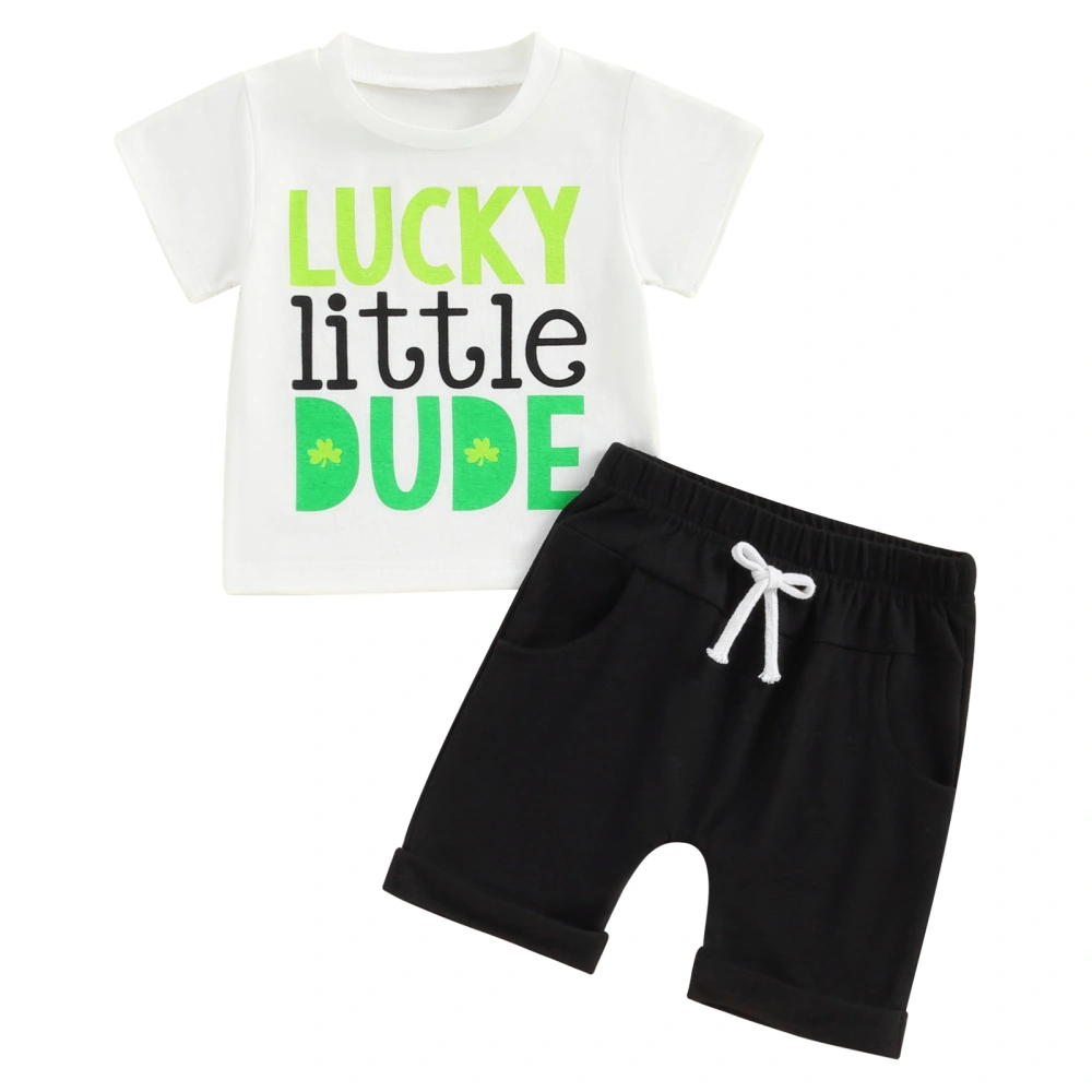 Boy Irish Clothes Short Sleeve Letter Print T-Shirt with Shorts Outfit