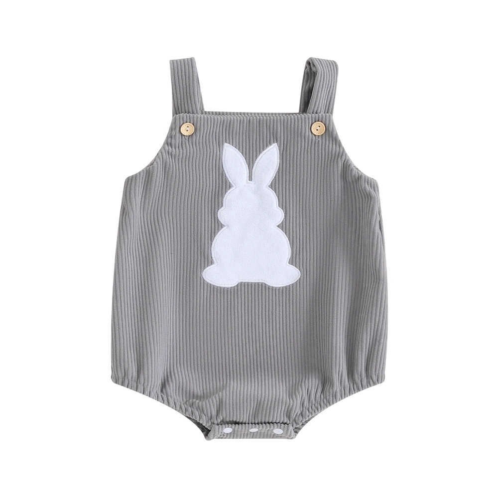 Button Down Rabbit Patch Appliques Baby Girl Easter Corduroy Romper