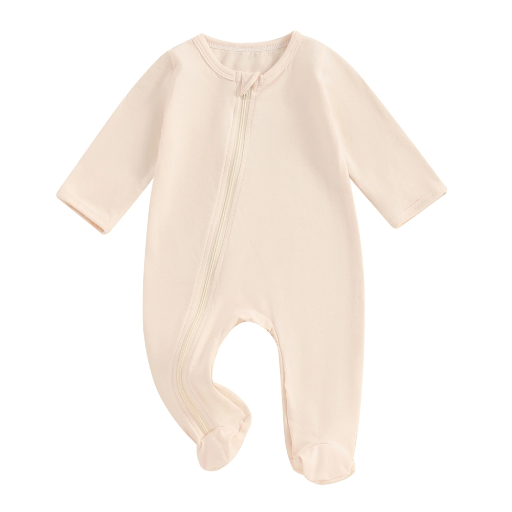 Baby Footie Jumpsuits Long Sleeve Solid Color Zip Up Rompers