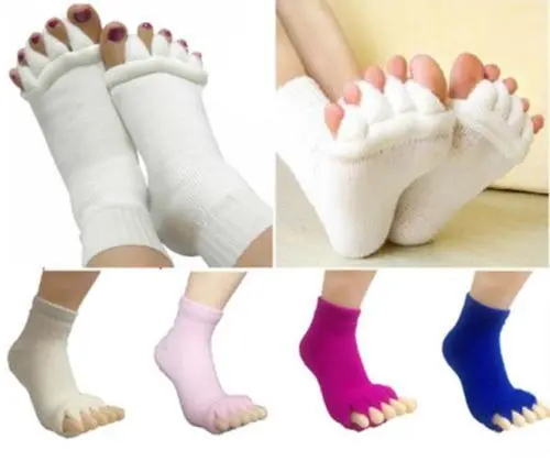 Unisex Toe Separator Socks, Solid Yoga Sports Gym Massage Socks