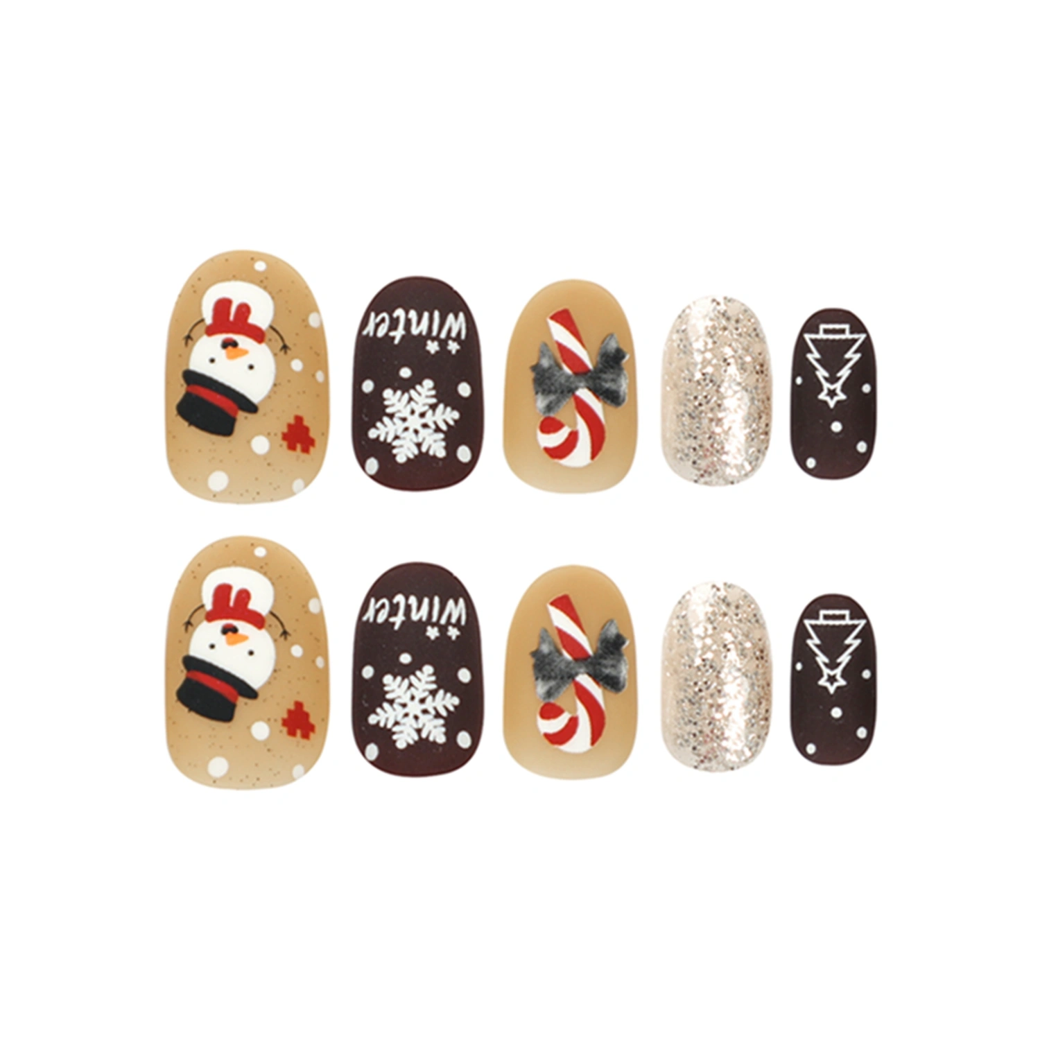 Christmas Press on Nails 24Pcs Snowman Candy Cane Short Oval Nails