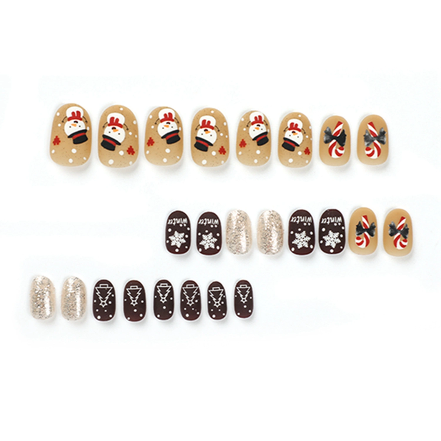 Christmas Press on Nails 24Pcs Snowman Candy Cane Short Oval Nails