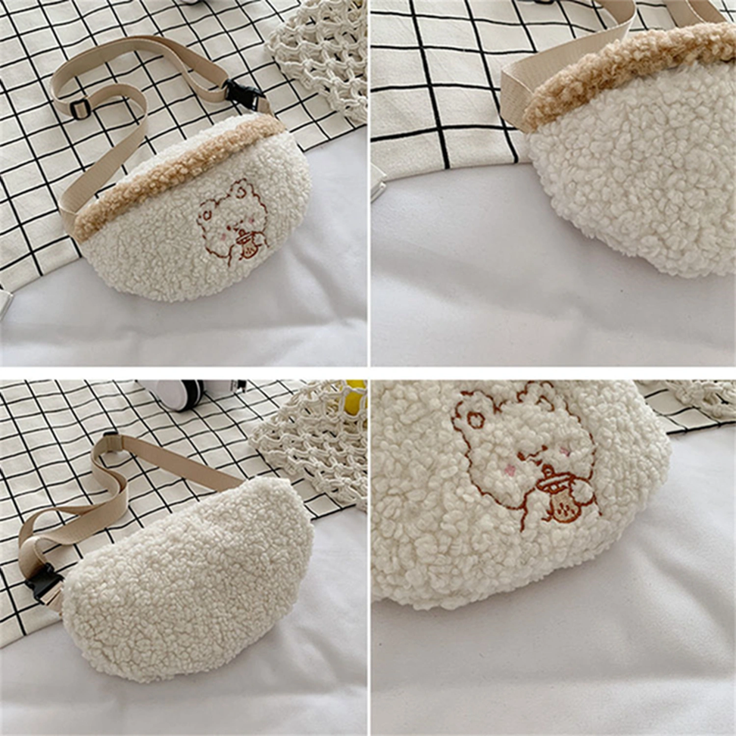 Plush Crossbody Bag for Women Animal Pattern Fluffy Chest Bag