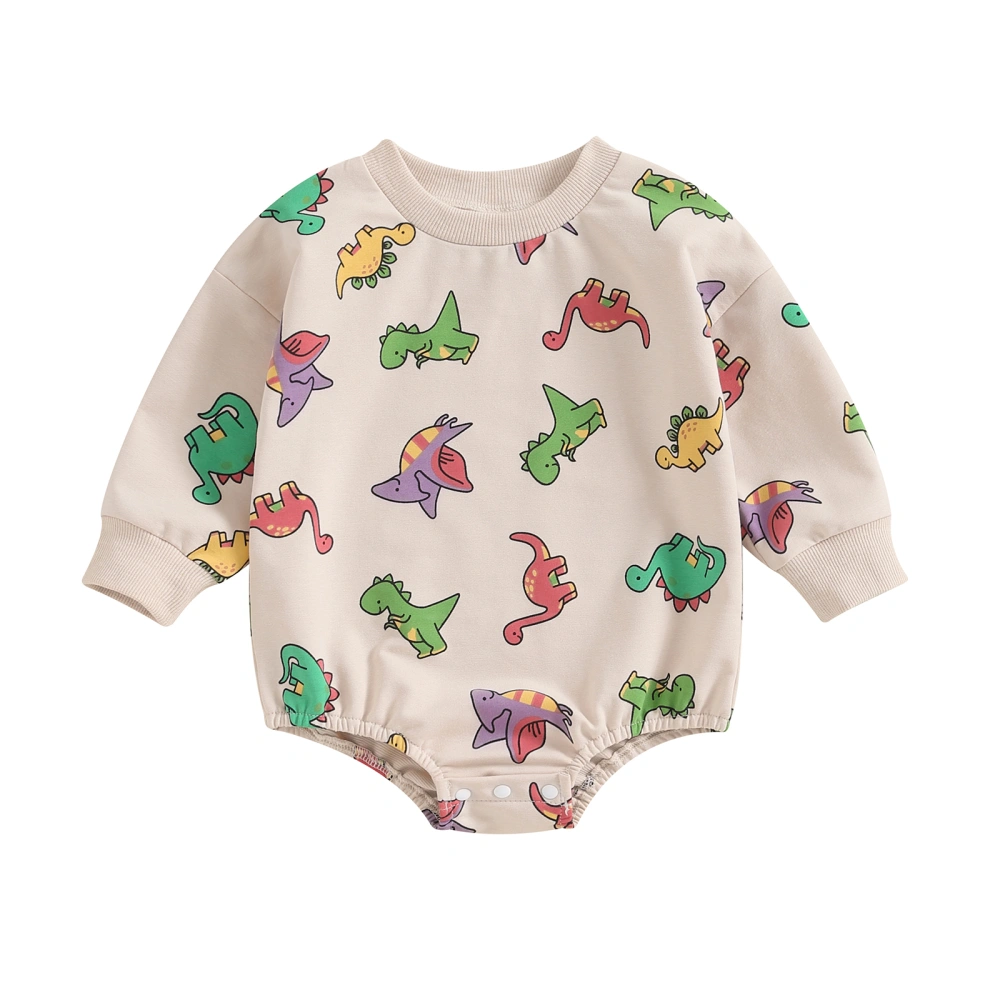 Baby Long Sleeve Crewneck Dinosaur Print Casual Sweatshirt Romper