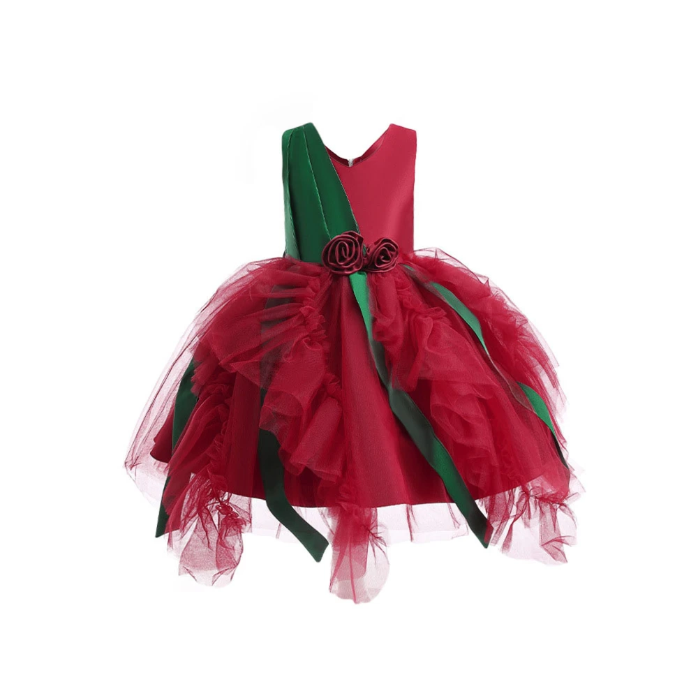 Kids Girls Christmas Ball Gown Flowers A-Line Tulle Princess Dresses