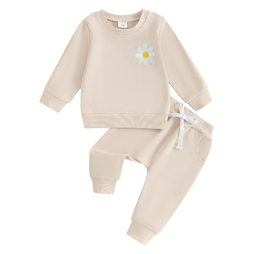 Toddler Girl Daisy Embroidered Long Sleeve Sweatshirt Tops Solid Pants