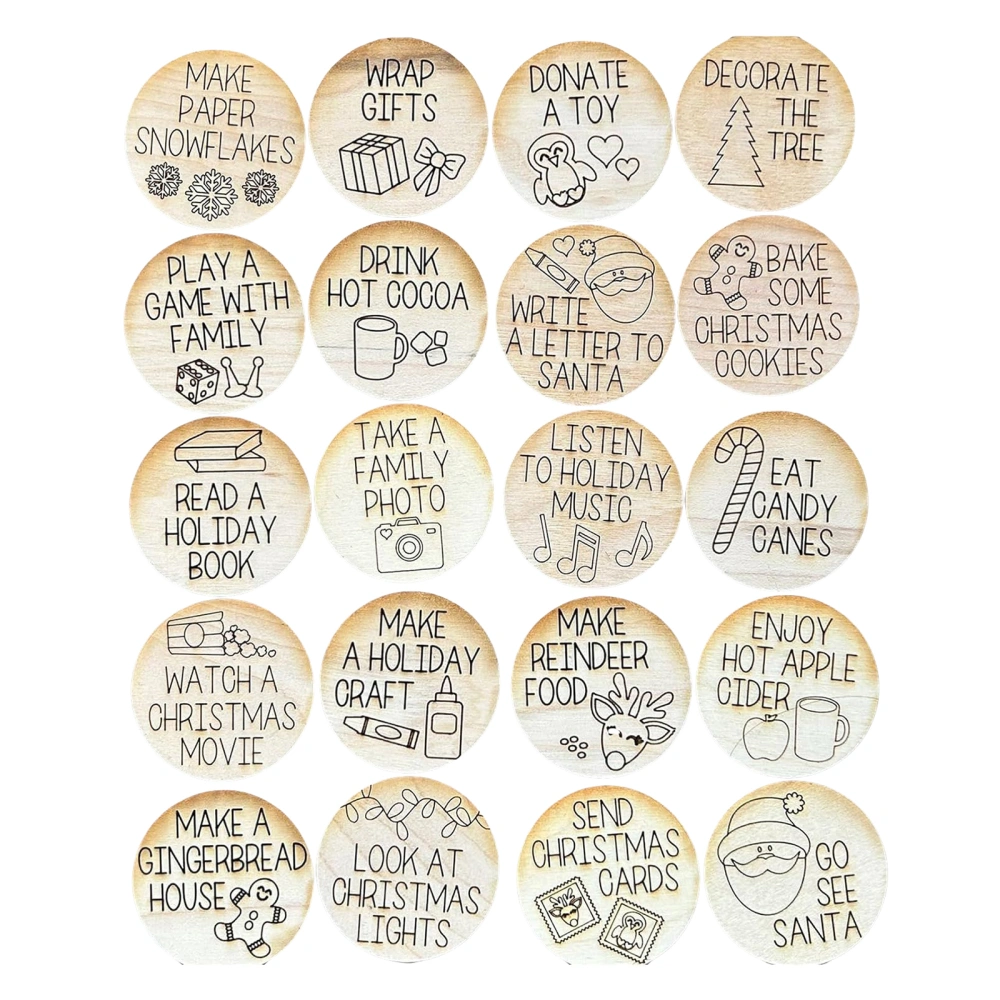 Christmas Countdown Calendar Wooden Advent Tokens Set Countdown Coins