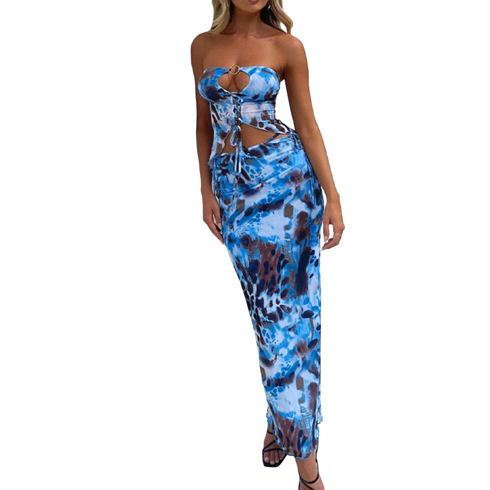 Women's Off Shoulder Pattern Print Tube Tops Long Skinny Skirt Set