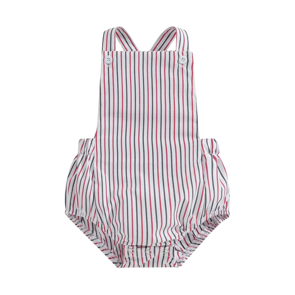 Baby Stripe Print Square Neck Button Jumpsuit Sleeveless Overalls