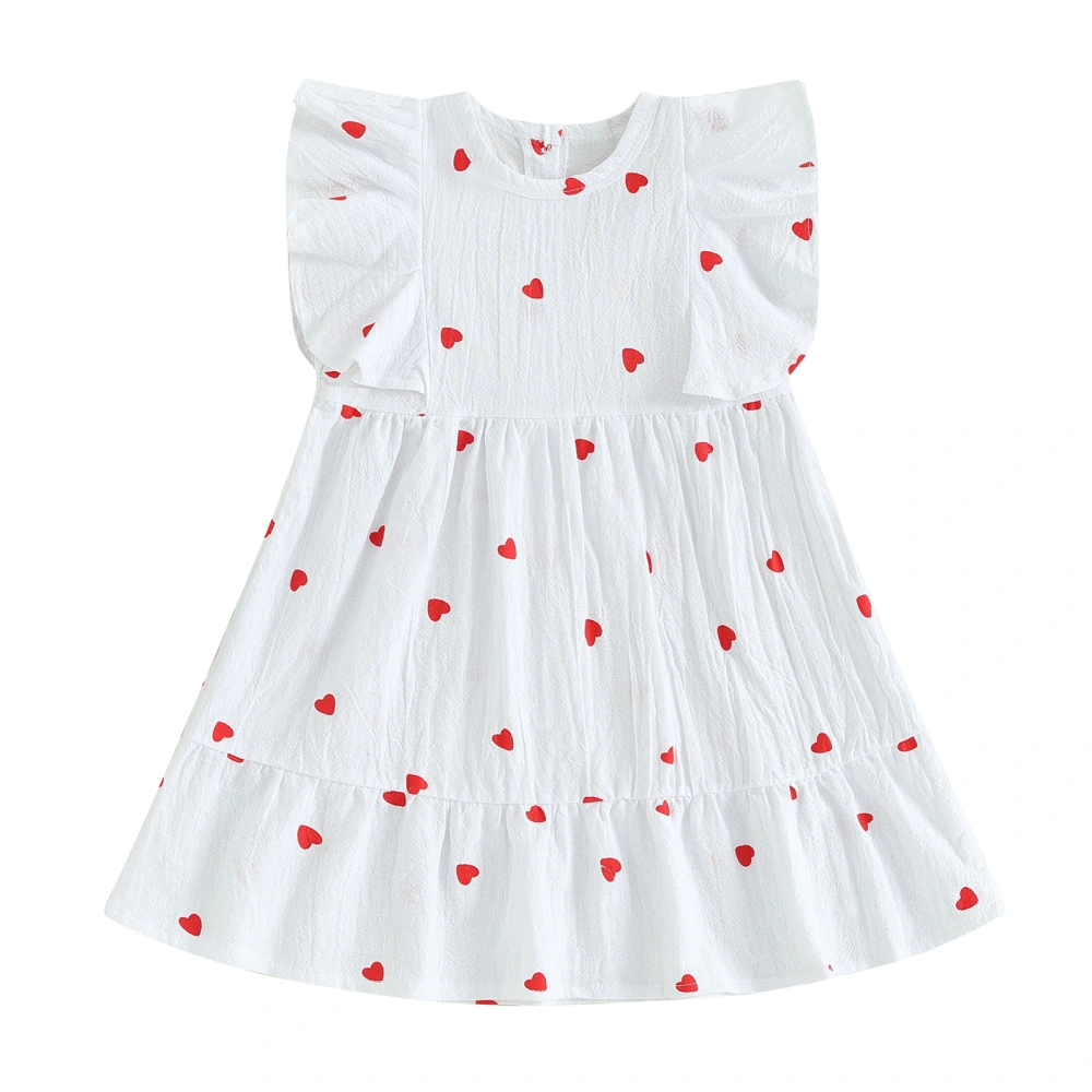 Baby Dress Toddler Clothes Heart Print Fly Sleeve Crew Neck Dress