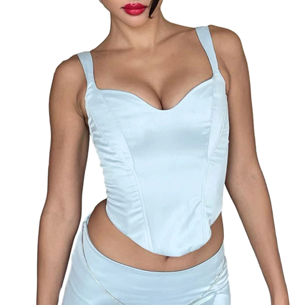 Women's Satin Corset Tank Tops Sleeveless Cross Tie-up Back Bustier