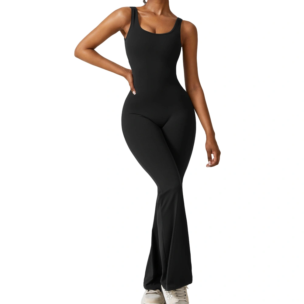 Women's Sleeveless Tank Jumpsuit, Solid Color Wide Leg Pants Playsuit 