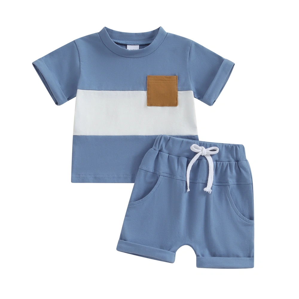 Baby Boys Shorts Set, Short Sleeve Contrast Color T-shirt with Shorts