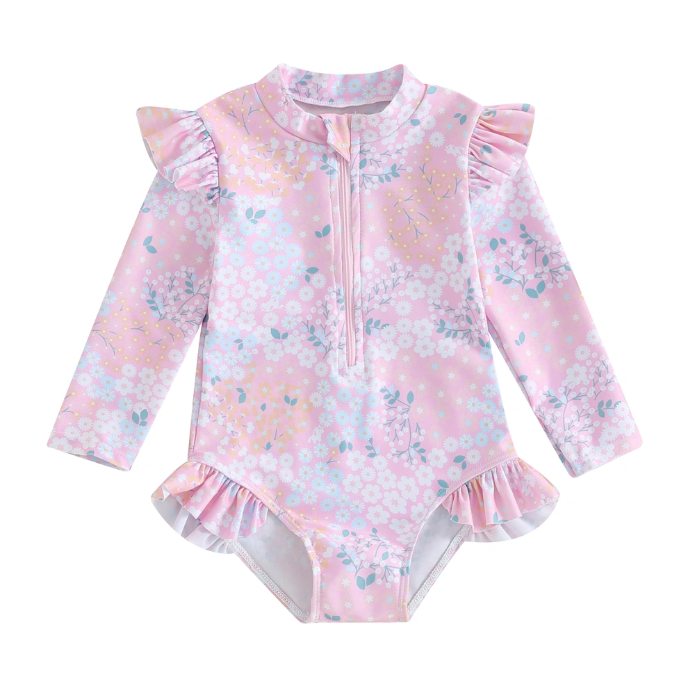 Baby Girl Swimsuits Summer Ruffle Floral Print Long Sleeves Jumpsuit 