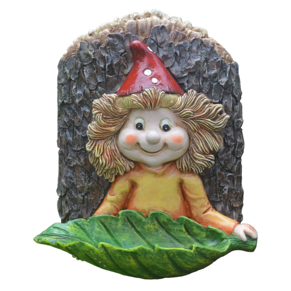 Elf Baby Girl Bird Feeder, Elf Leaf Outdoor Tree Hugger Sculpture