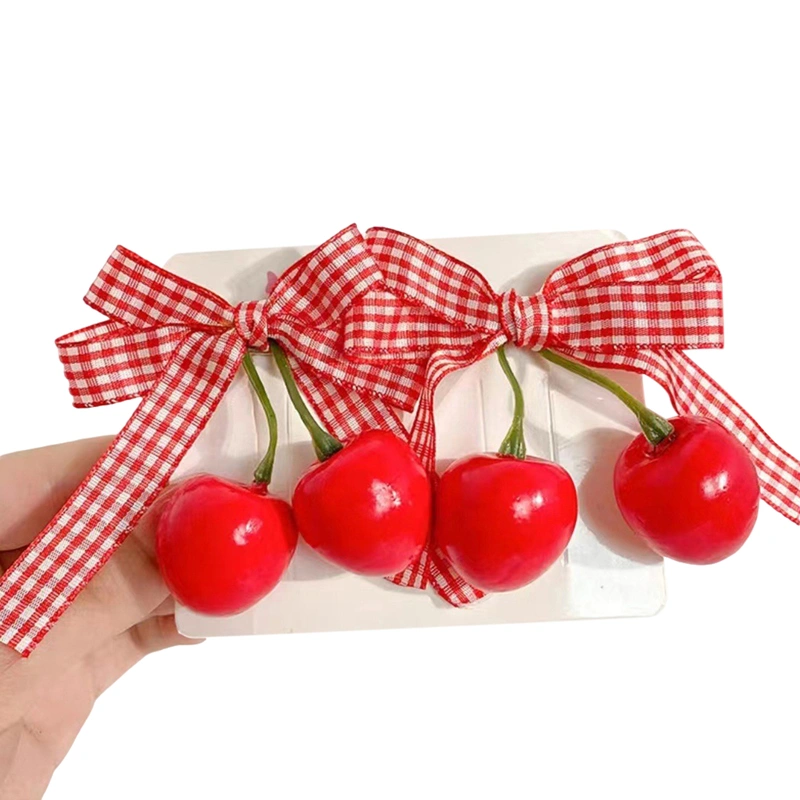 Girls Bowknot Hair Clips Lace Strawberry Hairpin Red Cherry Barrettes