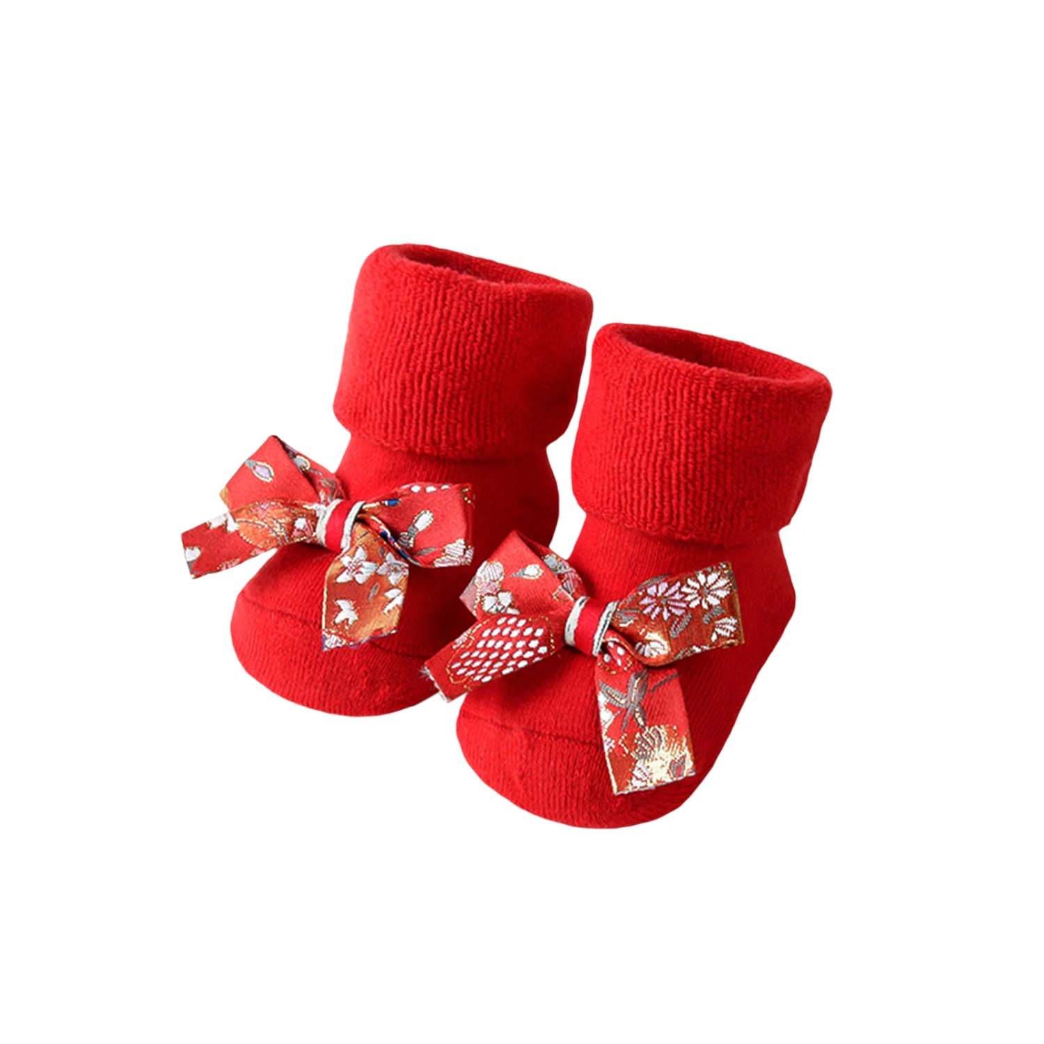 Baby Girls Red Winter Warm Anti-slip Bow Holiday New Year Socks